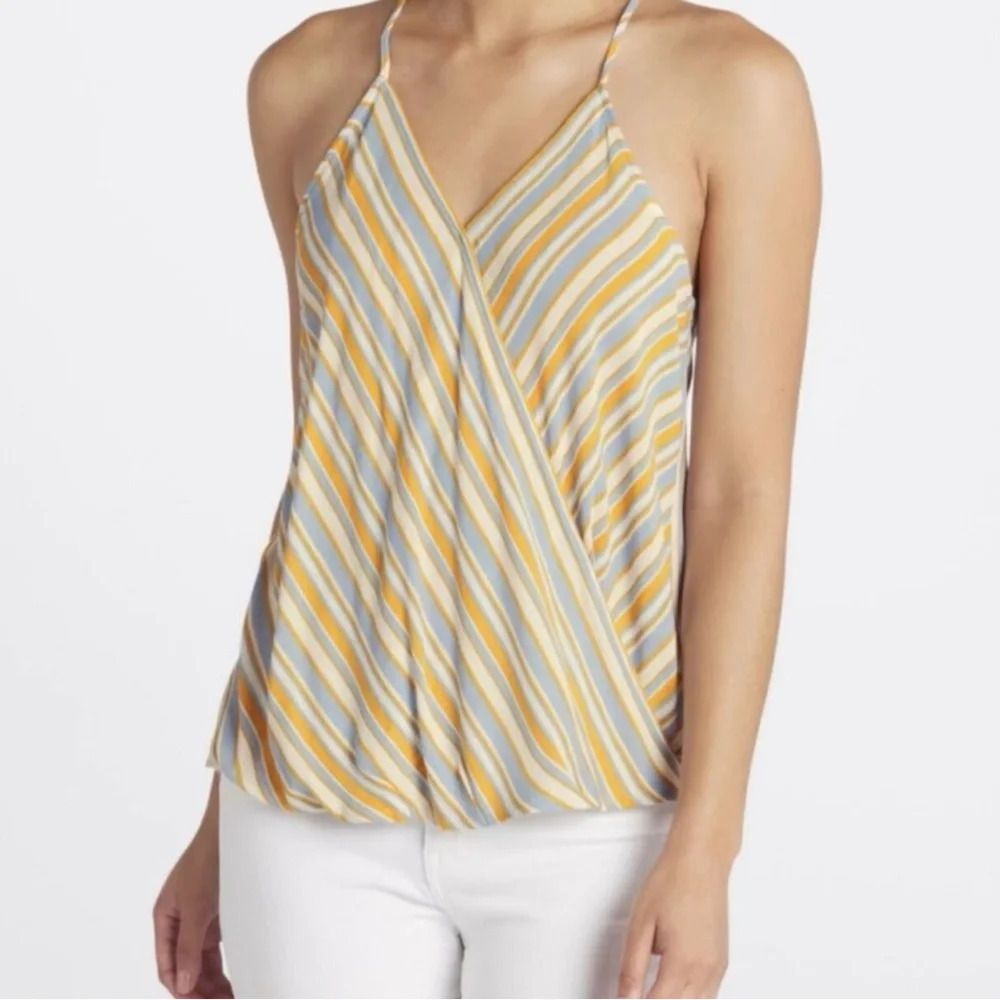 Market & Spruce Mac Surplice Rayon Top in Blue/Gold/Cream Stripe, Size XL. NWT!